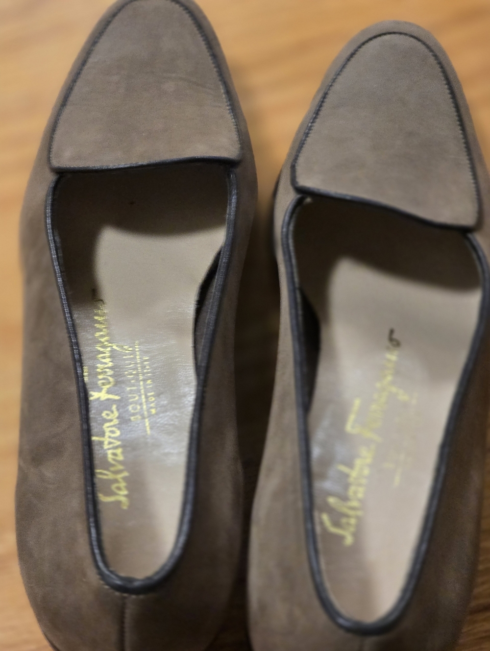 Salvatore Ferragamo Taupe Suede Loafers